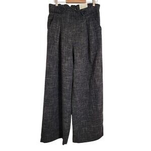 Max Studio Tweed Pleated WideLeg Trouser Nautical Black Sailor Medium Career NEW